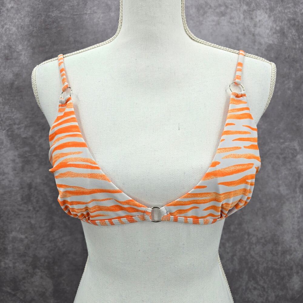 Orange‎ White Stripe Triangle String Adjustable Bikini Top Swimwear Medium